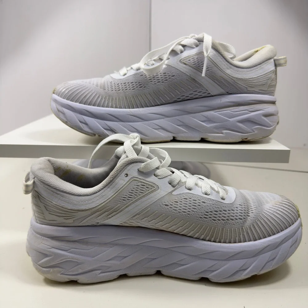 Hoka One Bondi 7 Women Size 8 White/ Grey Running Shoes 1110519 Cushion Comfort